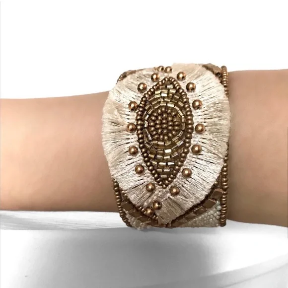 JWB7) New! Handmade Boho Beaded Tassel Natural Cuff Bracelet - Picture 6 of 7